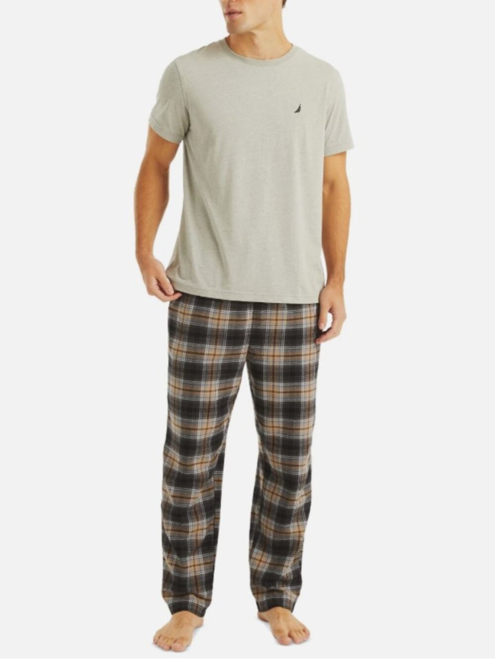 Nautica Men's Plaid Pajama Pants & Solid Pajama T-Shirt Set - Grey Heather
